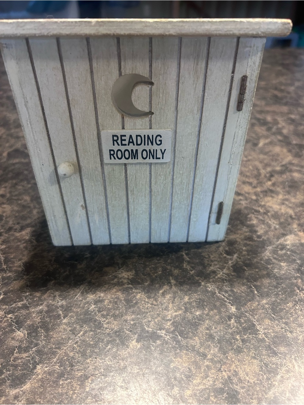 Mini Wooden 'Reading Room Only' Cabinet - Whitewashed tissue box